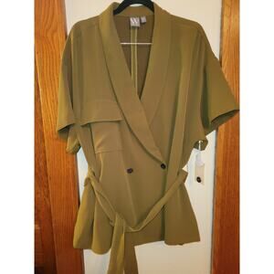 Worthington Womens XXL S/S Blazer Olive Army Green Tie Waist Business Casual